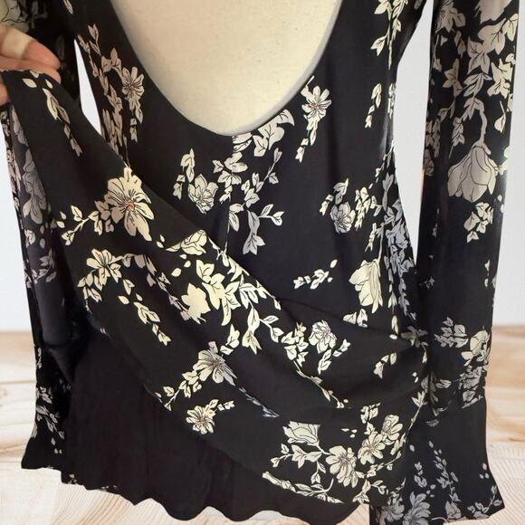 Free People Black Aries Floral Dress Sz S Open Back High Neck Mini Dress Tunic - Picture 7 of 14